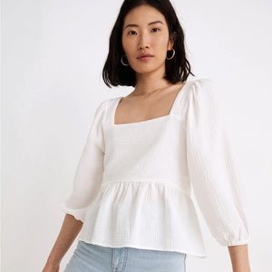 Madewell Lightspun Puff-Sleeve Peplum Top